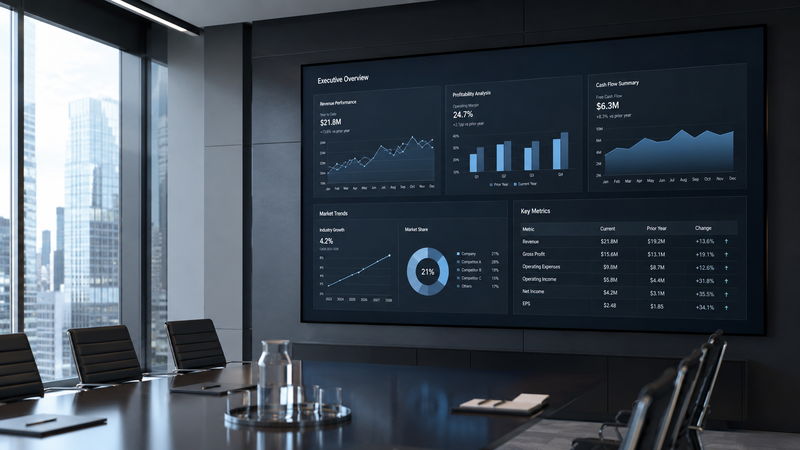 Executive performance dashboard displayed on a boardroom screen