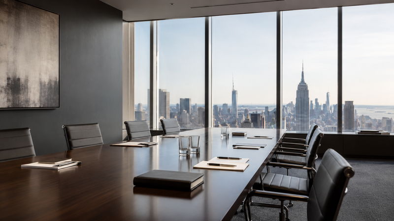 Boardroom overlooking the Manhattan skyline, prepared for a client session