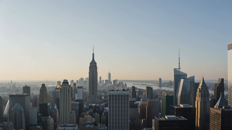 Manhattan skyline at golden hour